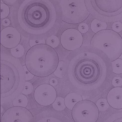 A series of esoteric circles with eyes in the centre of each, connected by lines. The image is tinted with a purple hue.